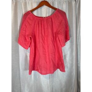 Terzo Millennio Made In Italy Linen Crochet Sleeve Coral Top